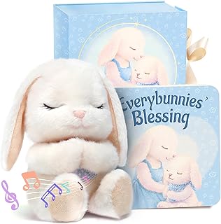 Baptism Gifts for Boys, Catholic Christening, Baby Dedication & Baptismal Gift Set for Baby Boys & Kids, with 9" Musical Praying Bunny Plush Toy & Everybunnies' Blessing Book in Keepsake Box