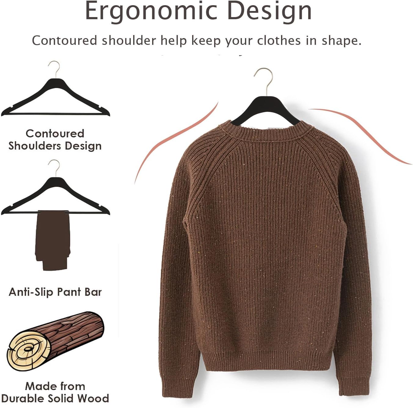 Ultra Thin Wooden Natural Slim Wood Coat Hangers 17.7 inch Space Saving Black Wooden Adult Clothes Hangers,20 Pack Heavy Duty Suit with Pant Bar for Jacket Shirt Suit Pants