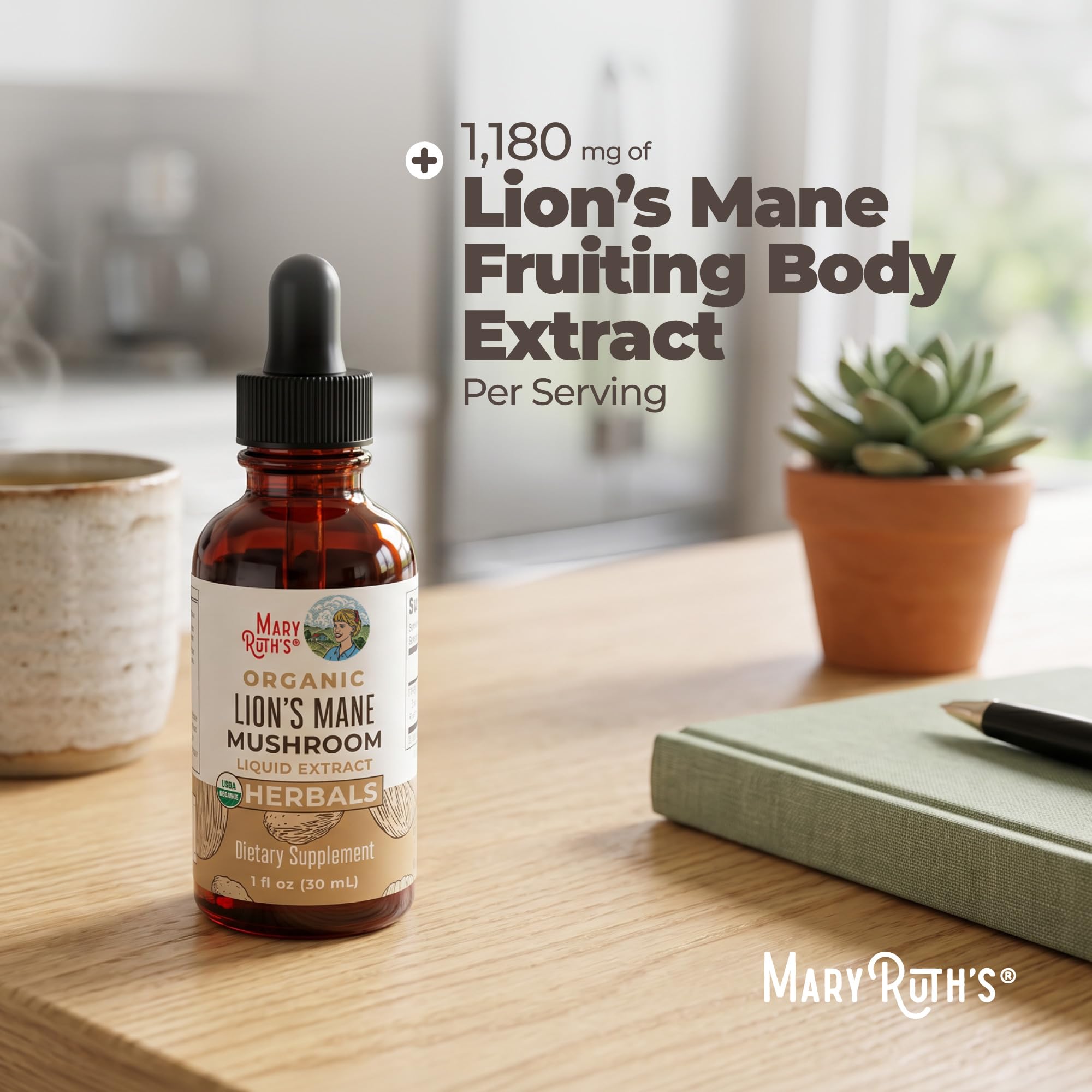 MARYRUTH'S Lions Mane Mushroom Supplement Liquid Drops 1 Fl Oz, Non-GMO — Amazon image 7
