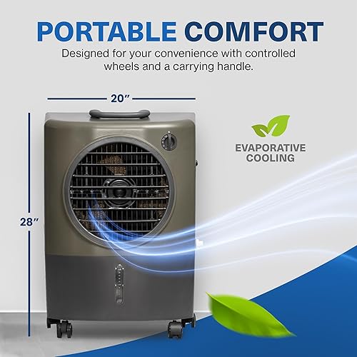 Miniatura 7 de Hessaire MC18V Enfriador evaporativo portátil, verde, 1300 CFM, enfría 500 pies cuadrados