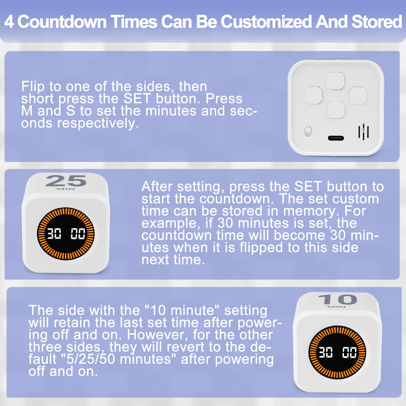 Productivity Cube Cuteefun Cube Visual Timer, Rotation Pomodoro Timer ...