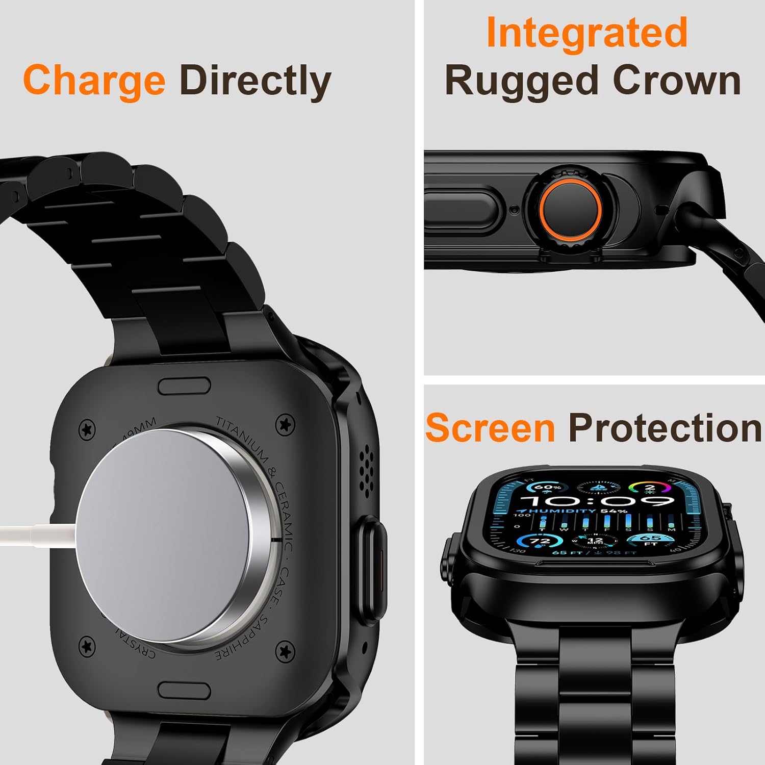 2 in 1 Upgrade Metal Case Compatible with Apple Watch Ultra 3/2/1 49mm with Back Cover, Rugged Bumper Protective Cover for iWatch Ultra 49mm (Black) - Image 5