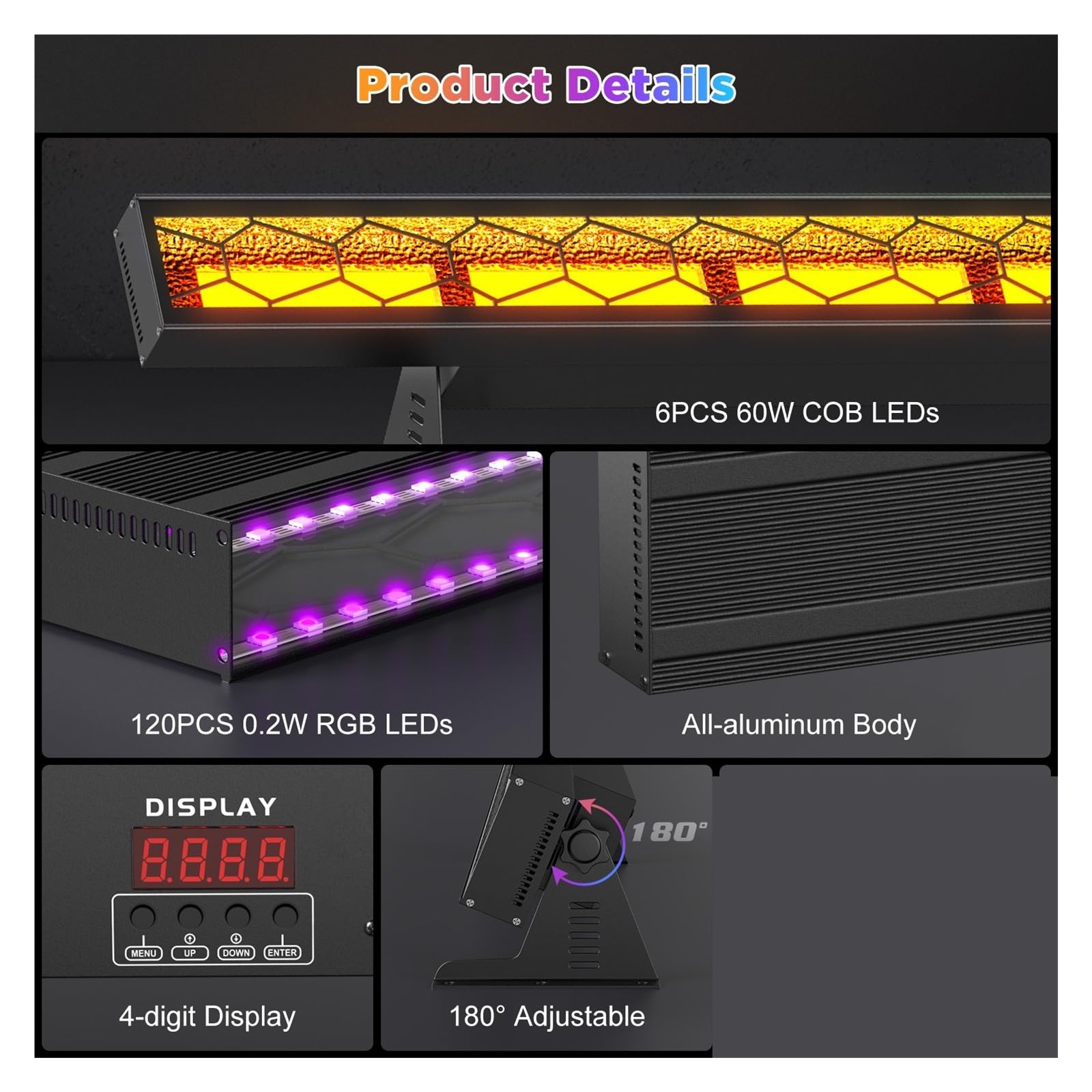 DJ-Lichtleiste, 420W COB LED Vintage Bühnenlichtleiste, RGB Wall Washer Licht DMX Retro Licht DJ Party Lichter for Disco Khe Geburtstag