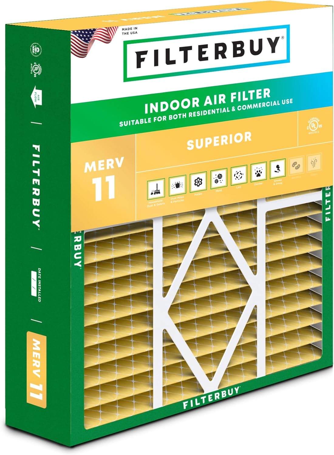 Filterbuy 19x20x5 Air Filter MERV 11 Superior Pet & Allergy Defense (1-Pack), Pleated HVAC AC Furnace Filters for Bryant, Carrier, BDP, Day & Night, and Payne (Actual Size: 19.06 x 19.81 x 4.25)