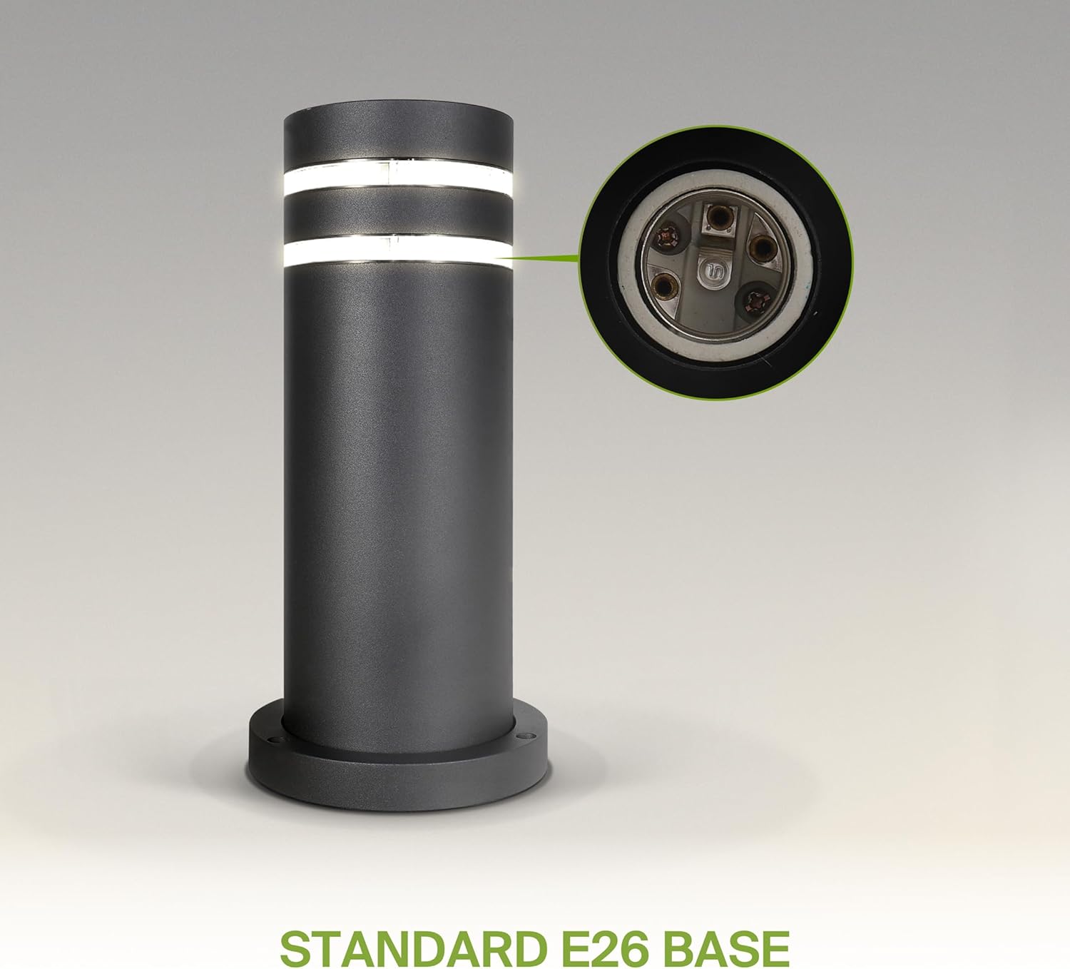 ASD 12" Round Bollard Light Fixture, Outdoor Pathway Floor Lamp | Antiglare, Waterproof, ETL Listed | 60W E26 Bulb Socket 120V | Landscape Hardwired Lighting, Exterior Post Lantern | Black