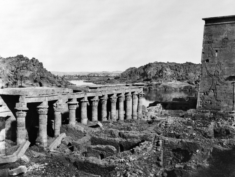 Egypt Island Of Philae Nruins Of Columns And The A Pylon Of The Temple Of Isis Built In The 4Th Century BC On The Island Of Philae In The Nile River Egypt Photograph By FLix Teynard 1851 Poster Print