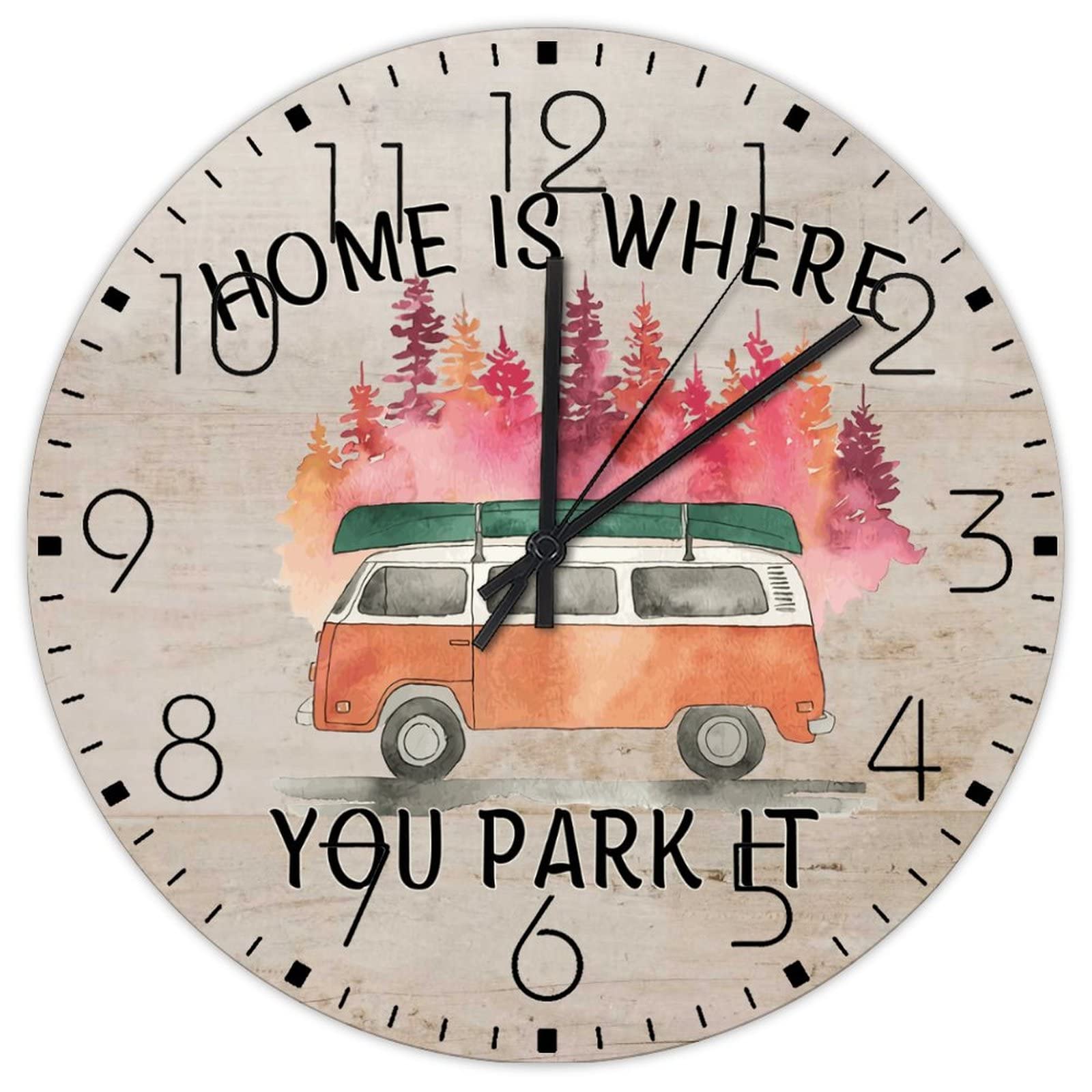 Horloge murale silencieuse anti-bruit ronde en bois rustique pour wc et garderie