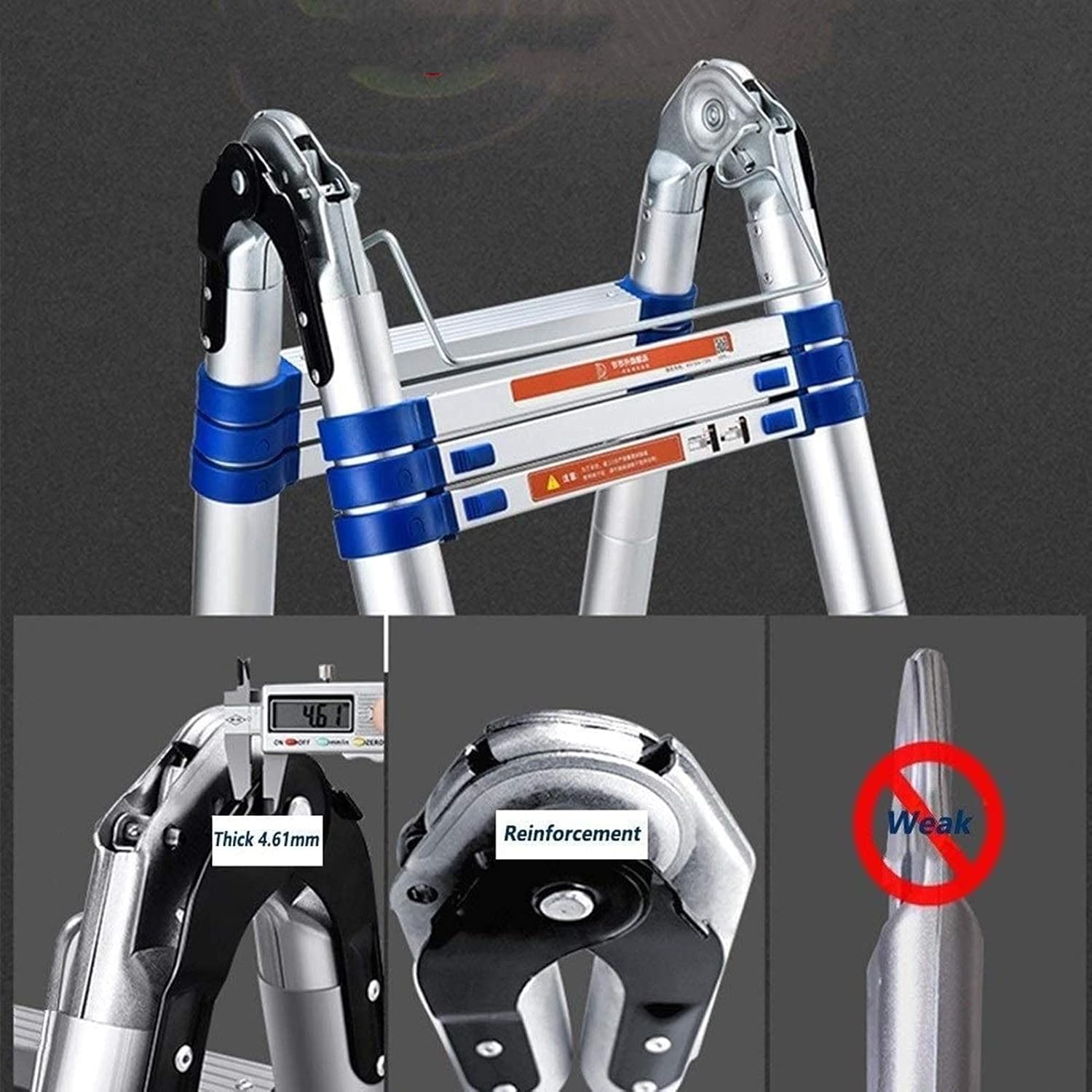 Telescopic Ladder with Stabilizer Bar and Wheels Heavy Duty Extension Ladder A Frame/Straight Folding Attic Ladder 200 kg Load Capacity.