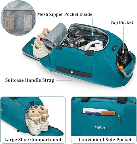 Miniatura 6 de G4Free Mochila de lona grande de 3 vías de 70L Bolsa de lona deportiva para gimnasio y compartimento para zapatos, Verde, Compacto