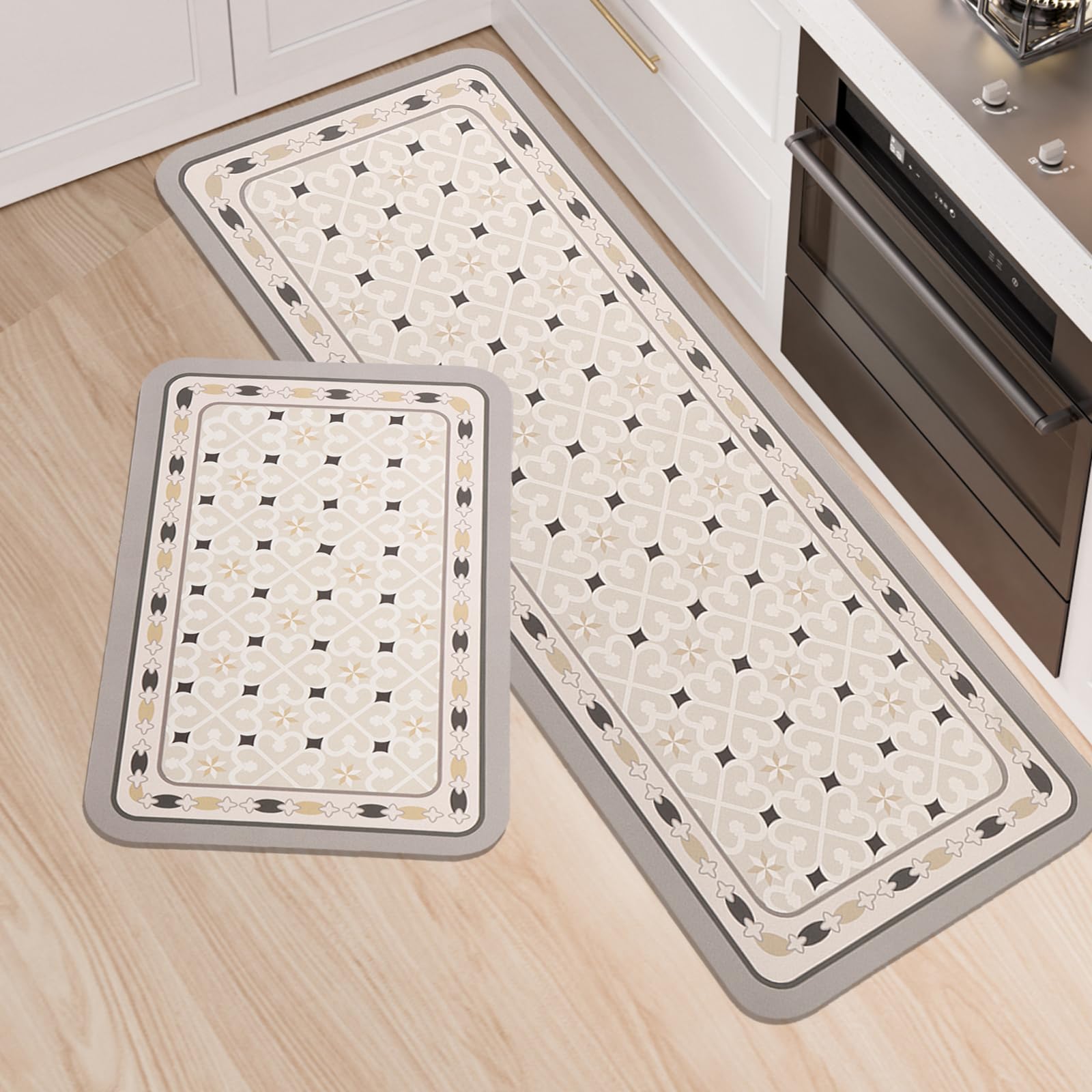LY4U Juego de Almohadillas de Cocina, Cocina Antideslizantes y Juegos de Almohadillas, Almohadillas de Suelo Lavables Súper Absorbebles con Soporte de Goma, 43x75 + 43x120cm