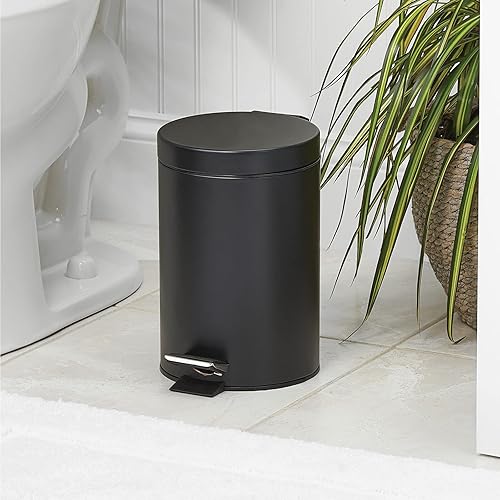 Miniatura 2 de mDesign Cubo de basura pequeño y moderno de 3 litros.7 galones, redondo con tapa de metal, cubo de basura compacto con cubo extraíble y asa para