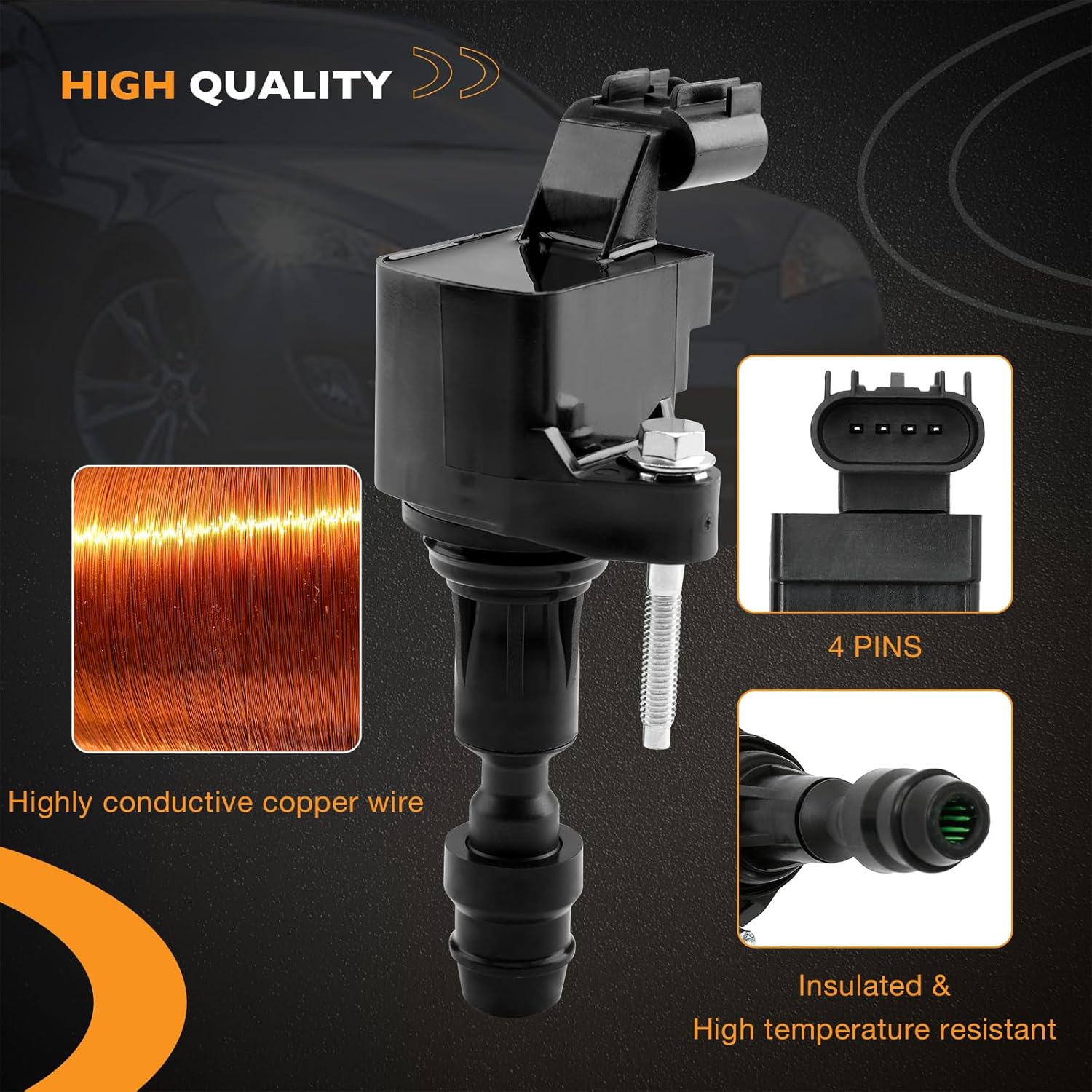 Ignition Coil Pack & Iridium Spark Plugs Set of 4 Compatible with Chevrolet Cobalt HHR Malibu Saturn Aura Buick Lacrosses Verano GMC Terrain Pontiac G5 & More 2.0L 2.2L 2.4L L4 Replaces# UF491