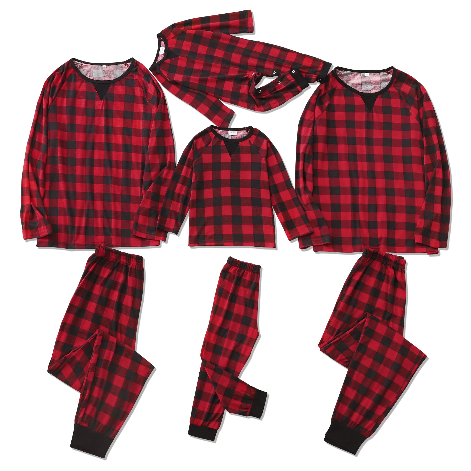 MAMAMIMatching Family Pajamas Sets Christmas PJS Red Plaid Tee And Pants 2-Piece Fall Winter Clothes Loungewear Sleepwear Set