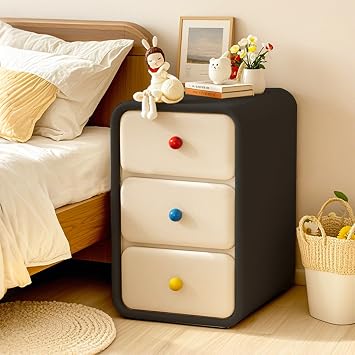Solid Wood Nightstands Overbed Tables, 3-Drawer Fully-Assembled Solid Wood Bedside Table, Snack Table sode Table Kid Night Stand for Bedroom, Living RoomBlack,25 * 40 * 50cm