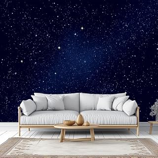 Peel and Stick Wallpaper Wall Mural Starry Night Sky Sparkling Stars Deep Blue Self Adhesive Accent 3D Wallpaper for Laundry Room Dining Room Boho Decorative Wall Decals