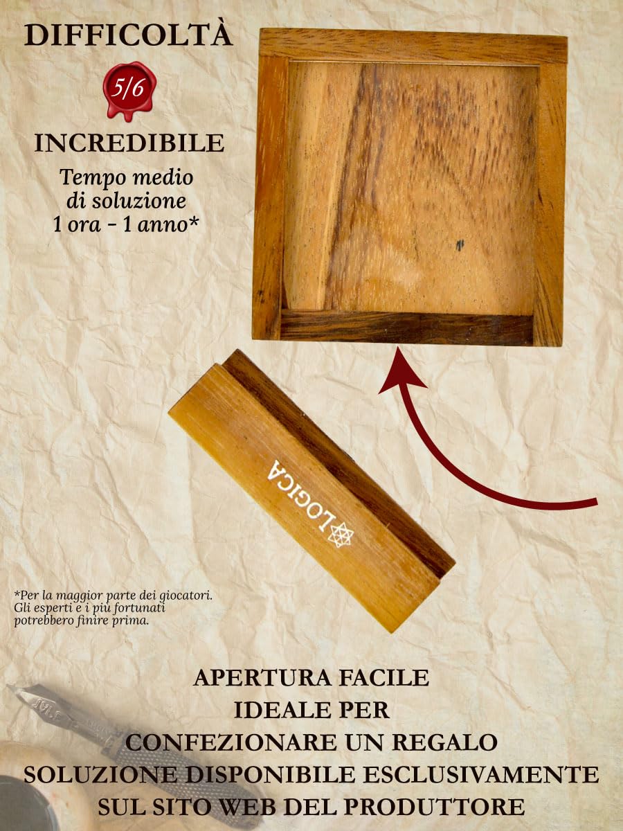 Logica Giochi - Cassaforte con trucco M – Puzzle in legno pregiato, scatola segreta – Diffiicoltà 5/6 Incredibile – Collezione Leonardo da Vinci