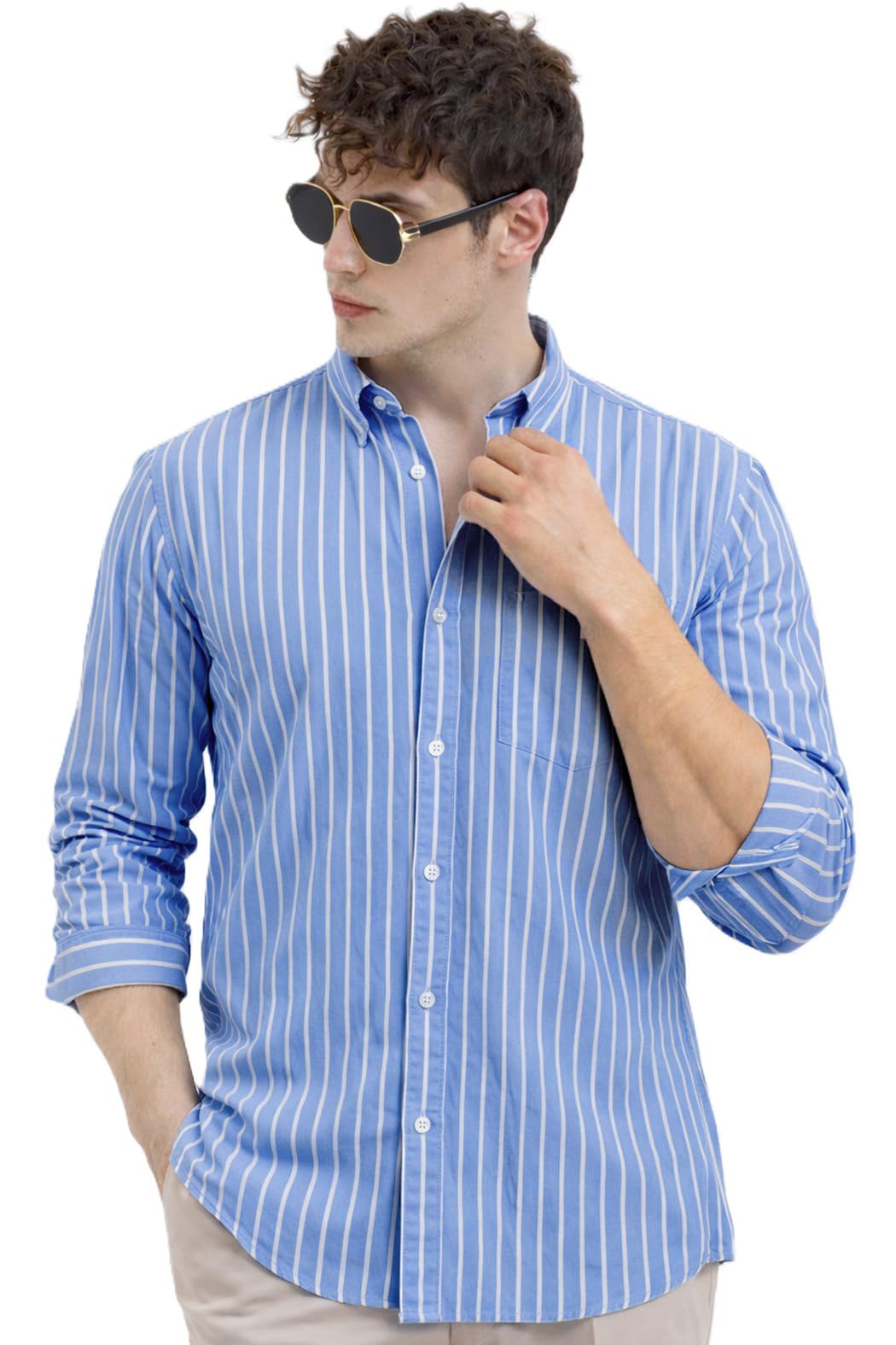 U TURN Men's Casual Printed Striped Shirt Lightblue - Image 1