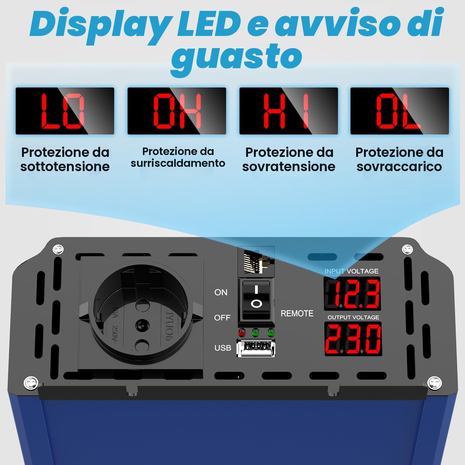 1500W/3000W Inverter 12v 220v Onda Pura Invertitore di Potenza 12v 220V/230V Trasformatore di Potenza Convertitore - Telecomando & USB & EU Presa per Auto Camper Barca