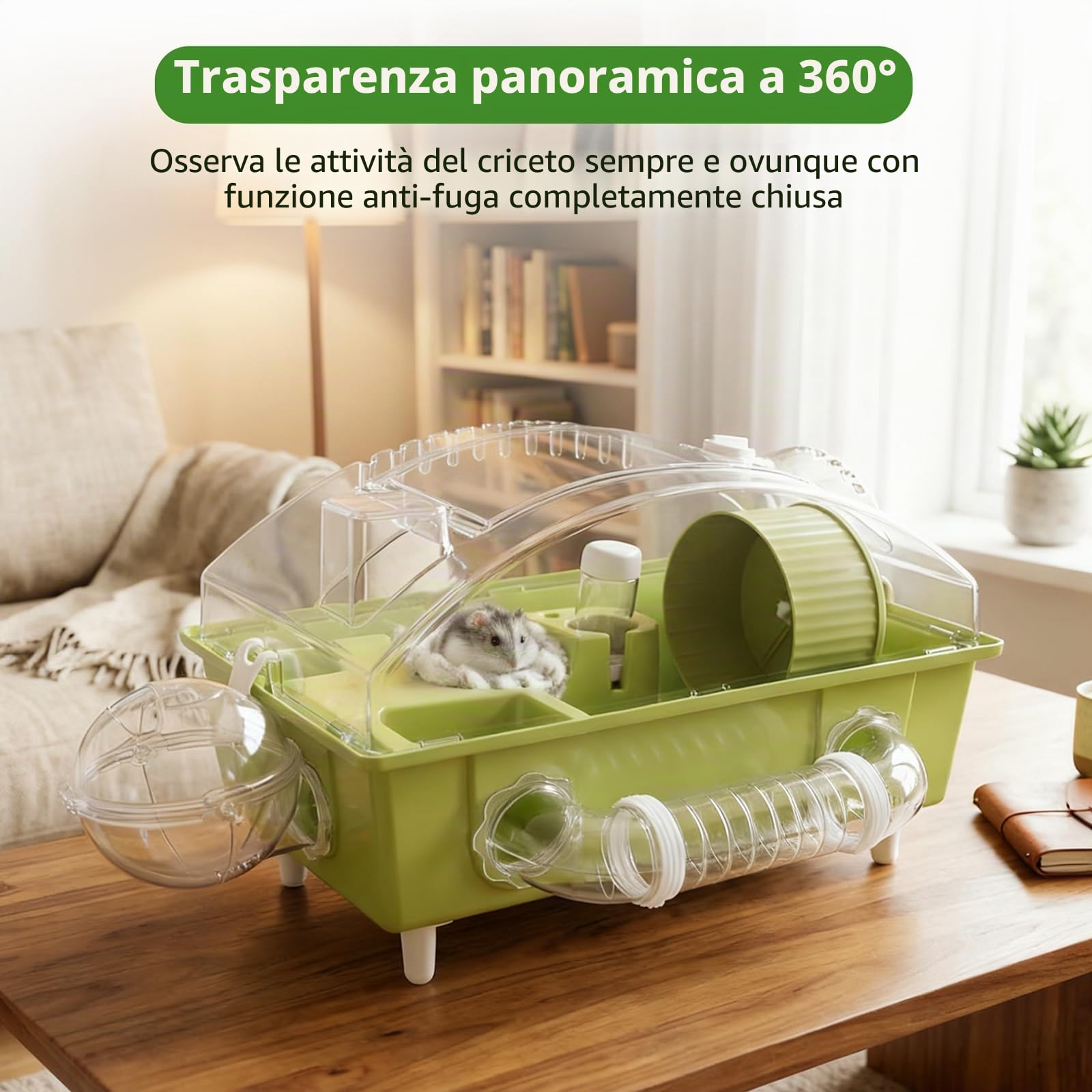 Gabbia per criceti, gabbia per piccoli animali, recinto per piccoli animali con coperchio completamente trasparente,gabbia per piccoli topi con ruota,tunnel,ciotola per il cibo,vasca da bagno e rampa