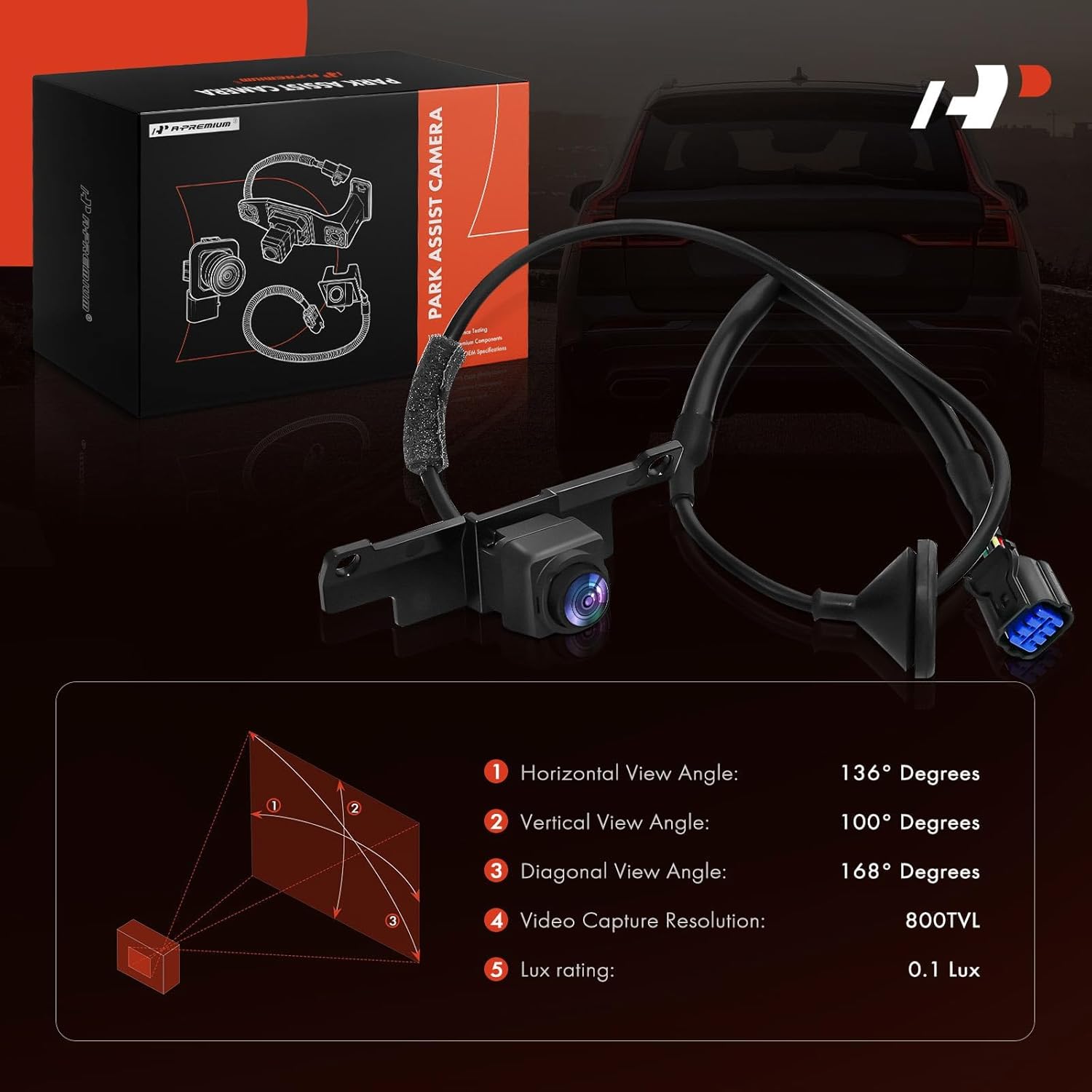 A-Premium Park Assist Camera Rear View Backup Reverse Camera Compatible with Select Kia Models - 2017 2018 2019 Soul Soul EV - Replace# 95760B2010