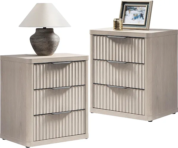 SICOTAS Night Stand Set of 2 Nightstands with 3 Drawers Storage Bedside Table Large Fluted Bed Side End Table Modern 25.6" Tall Wide Night Stands for Bedroom Living Room Sofa Couch Office, White Alder
