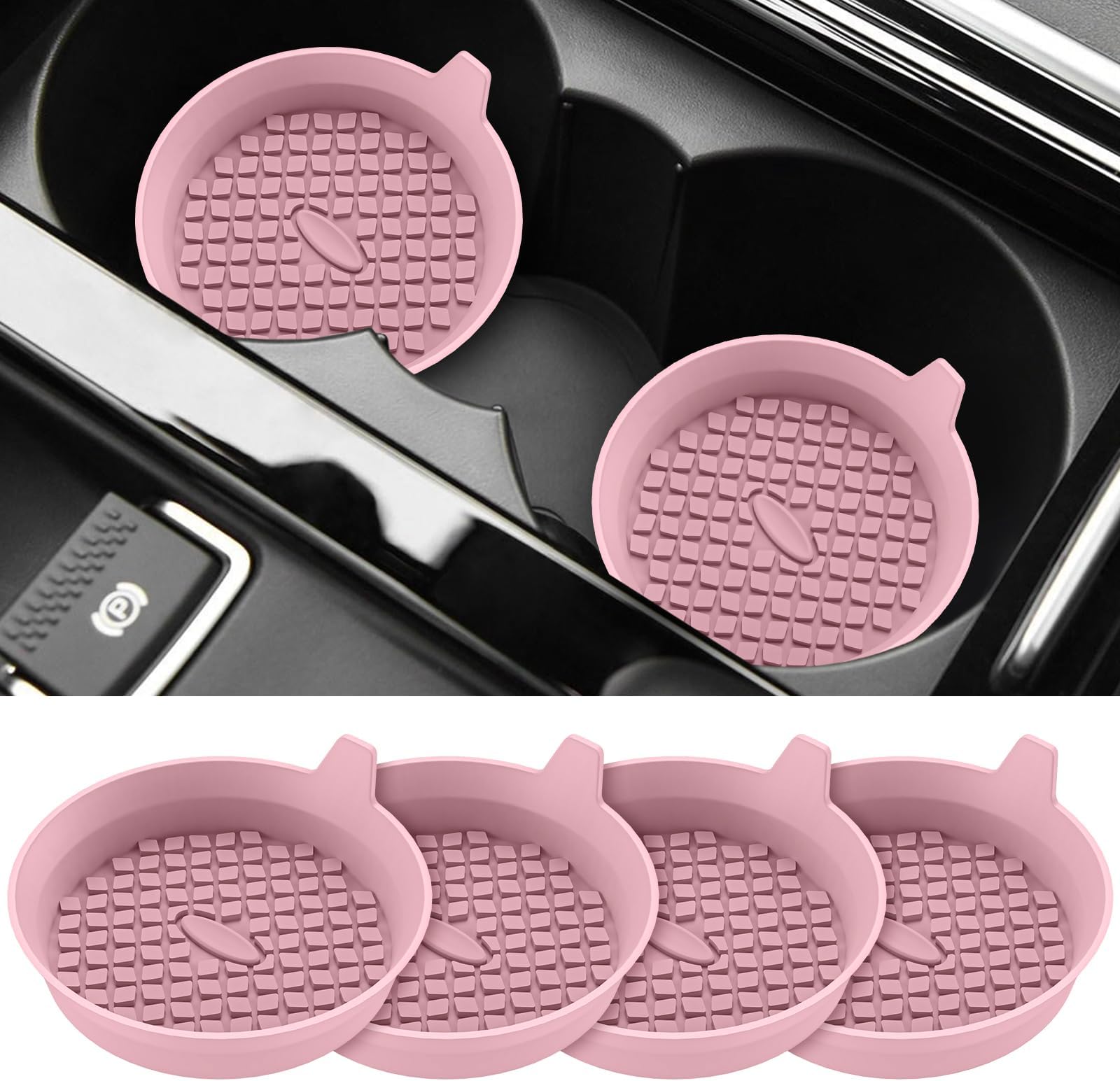 Car Coasters [4 Pack] Silicone Car Cup Coasters/Cup Mats - Universal Non-Slip Recessed Car Interior Accessories - Car Cup Holder Insert Coasters Dusty Rose