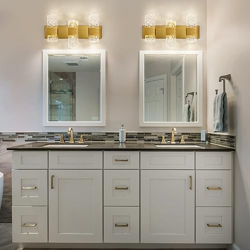 Miniatura 6 de Lámparas Doradas para Tocador de Baño, Lámparas de Baño sobre Espejo, 3 Luces LED de 4000K, Apliques de Pared de Cristal Modernos de 30W con