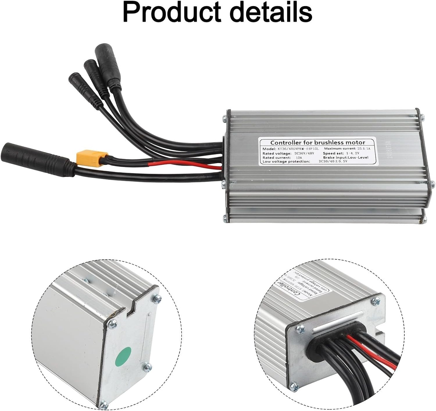 Electric Bike Controller 36V 48V 25A Brushless Motor Speed Controller 750W Aluminum Housing With 1T5 Cable Compatible for KT Display Components