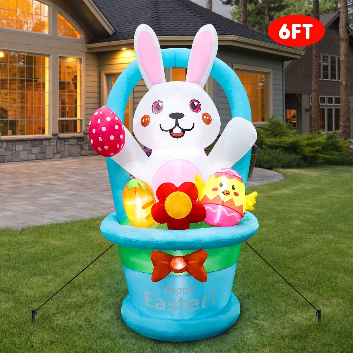 Meland Easter Inflatable Decorations 6FT - Inflatable Bunny with Basket & Colorful Eggs - Easter Blow up Décor with Light for Party Indoor Outdoor, Yard, Garden, Lawn