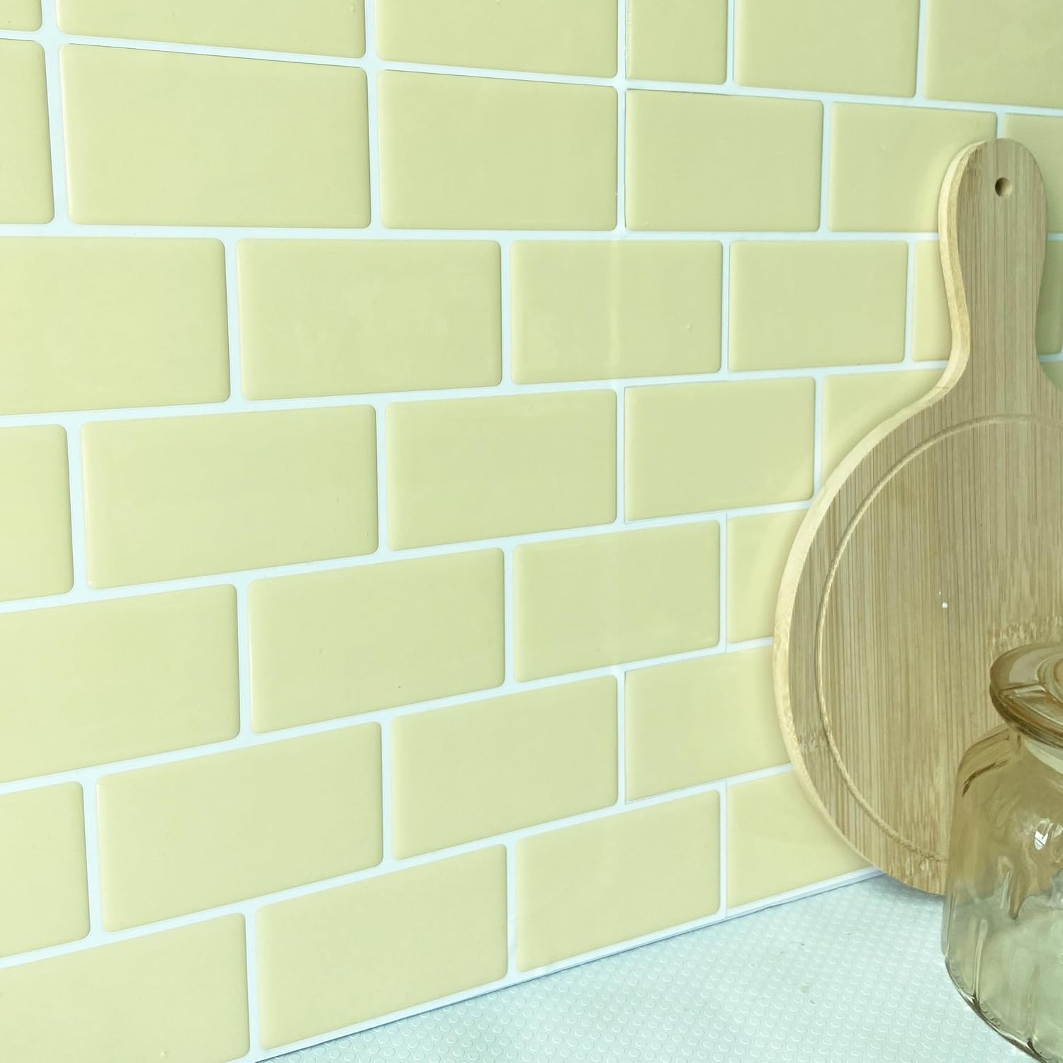  Similar to photo Alwayspon 10 Sheets 3D Peel and Stick PVC Backsplash Tiles, 12\"x6\" Self-Adhesive Wallpaper Wall Tile Stickers Stick on Subway Tiles for Kitchen Bathroom, Goose Yellow Goose Yellow 10 Sheets