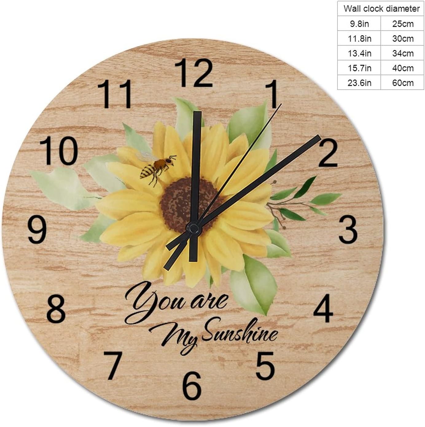 Retro Vintage Yellow Sunflower You are My Sunshine Wooden Clock 15 Inch Sunflower Flower on Rustic Wood Plank Farmhouse Kitchen Wall Clock Non Ticking Round Clock for Home Office