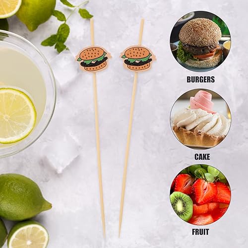 Miniatura 8 de Kichvoe 100 piezas de hamburguesa cóctel palillos de fruta de madera postre degustación palillos de dientes sándwich tapas aperitivos pinchos sushi