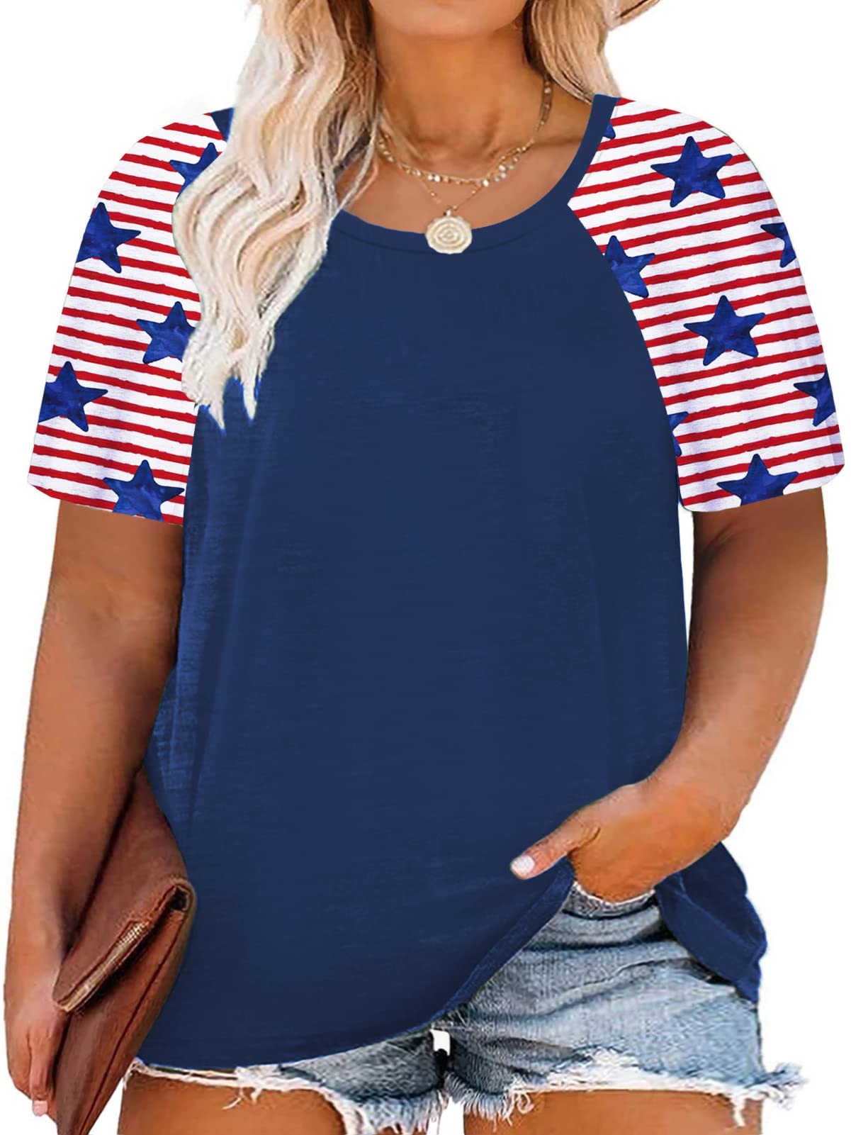 ROSRISSWomens Plus Size Raglan Short Sleeve Striped T Shirts Leopard Print Casual Tee Tops