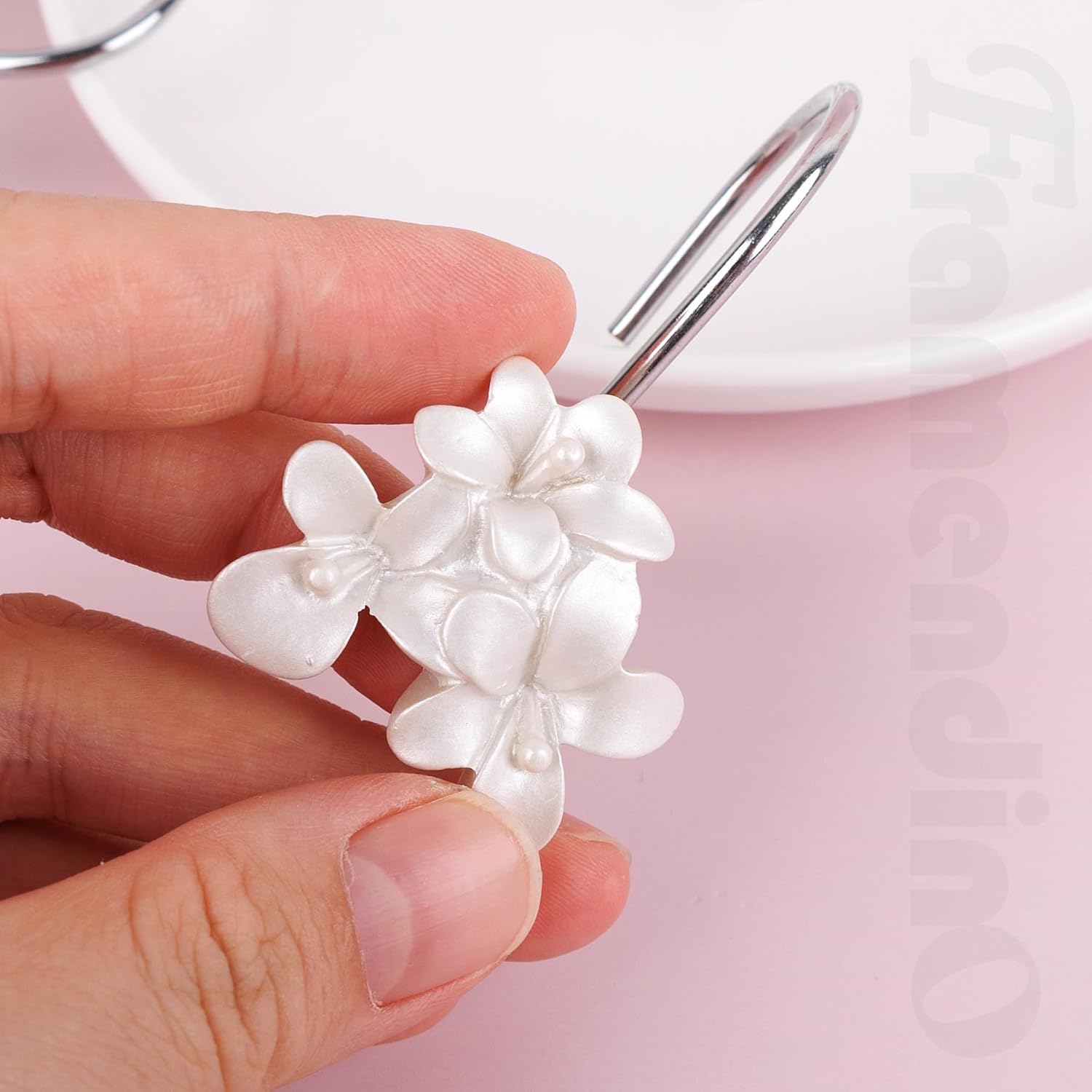 Framendino, 12 Pack Resin Flower Shower Curtain Hooks Decorative White Floral Curtains Hook Rings for Bathroom Bedroom image 4