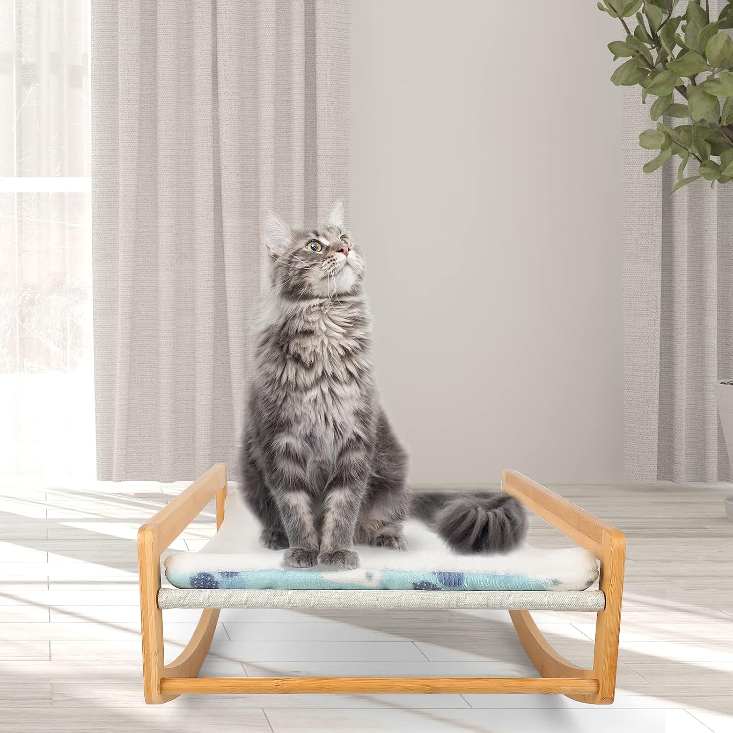 hooxincci Cat Hammock Bed, Pet Cat Hammocks for Indoor Cats, Bamboo Cat Rocking Swing Chair, Cat Sofa, Multifunctional Cat Furniture for…