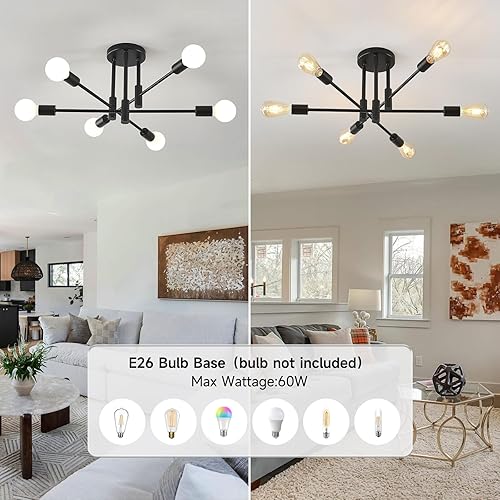 Miniatura 10 de Candelabro Sputnik moderno, 4 luces industriales semiempotradas para techo, accesorios de iluminación de montaje en techo de granja para comedor,