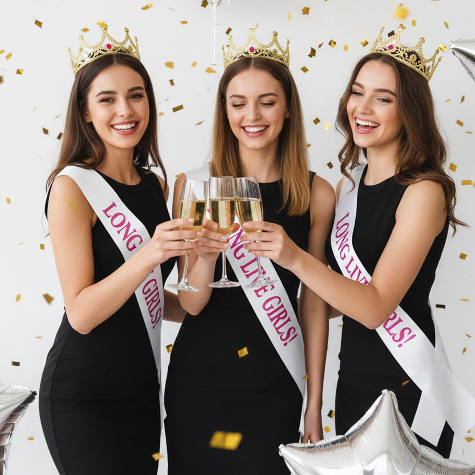 Thinp 6 bandas de Navidad blancas para fiesta de graduación Queen, fajas de satén, bandas de satén, bandas blancas de satén, sin impresión, accesorios de fiesta para bodas, cumpleaños, despedidas de