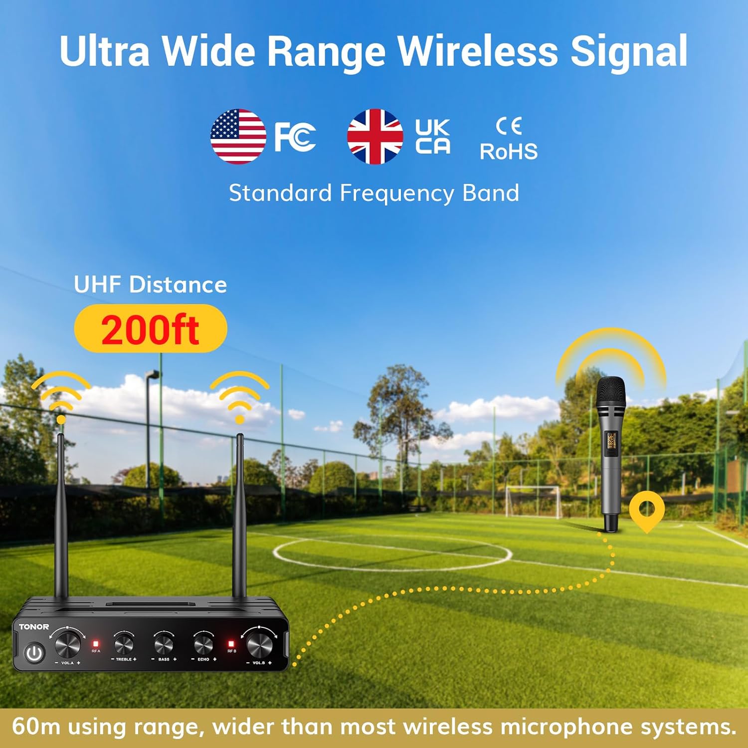 TONOR Wireless Microphone Systems, Dual UHF Cordless Karaoke Microphone Set, Handheld Dynamic Microfono for Singing with Receiver for Home Karaoke, Party, Church, DJ, Wedding, Speech 200ft TW350 Grey