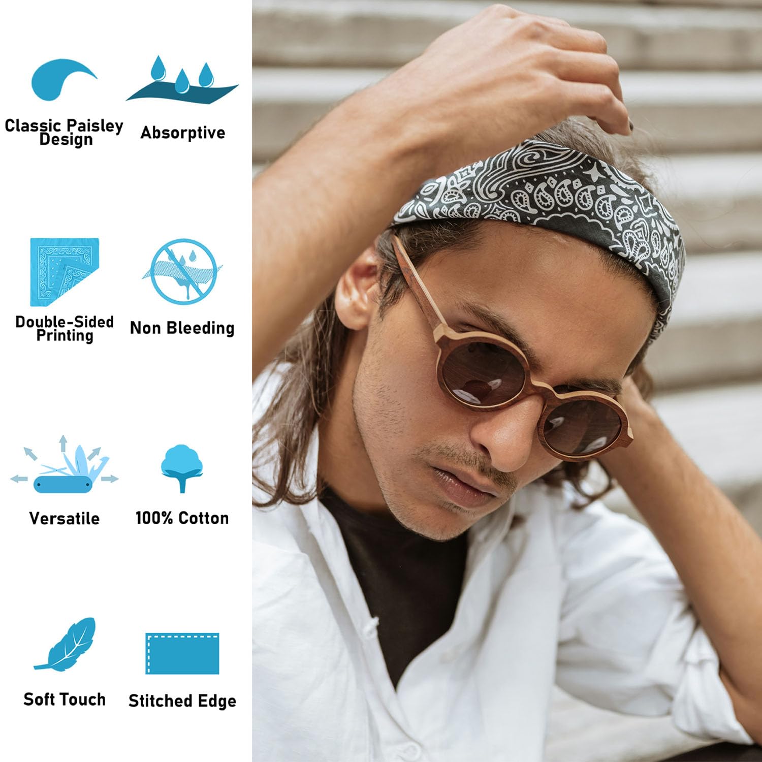 Falari Paquete de 12 bandanas multiusos de algodón novedoso de cachemira para vaqueros, hombres y mujeres, 22 x 22 pulgadas