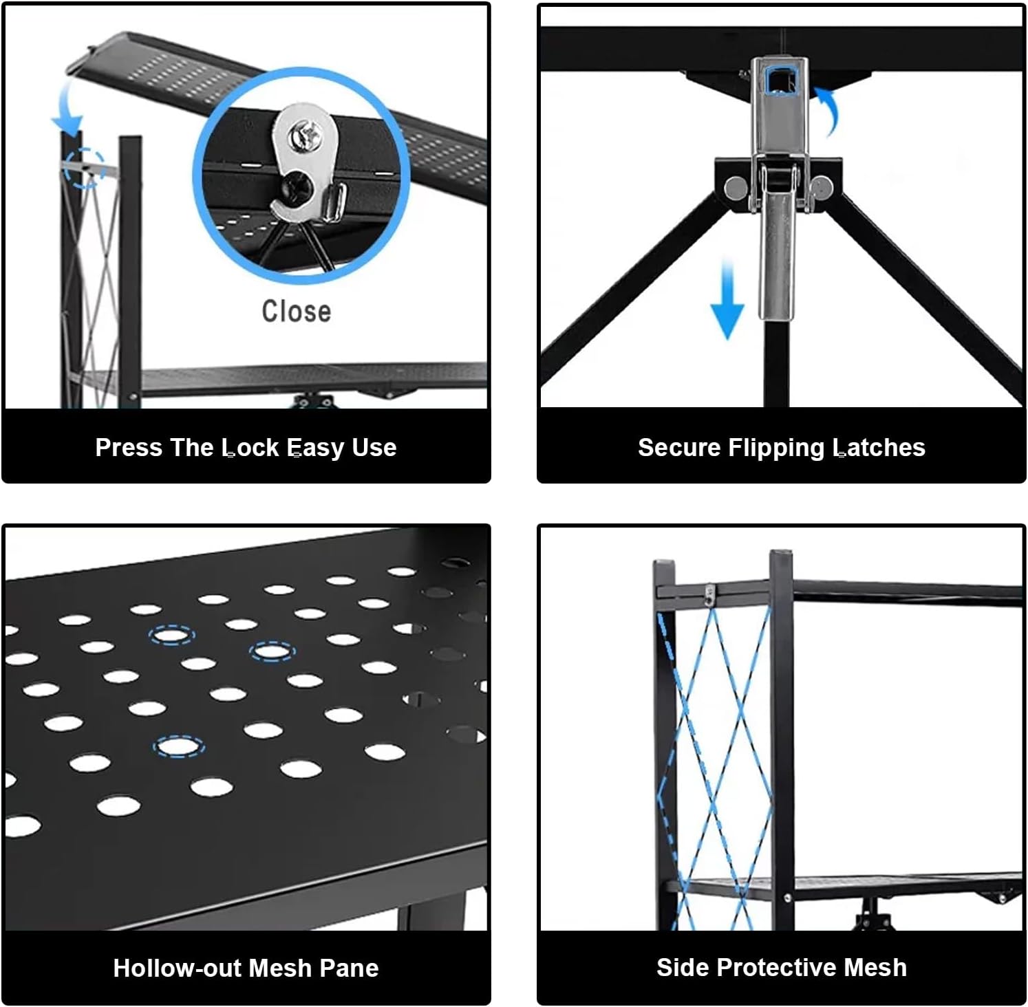 Storage Shelves 5-Tier Garage Shelving Unit, Heavy Duty Storage Rack with Wheels, Adjustable Wire Shelf, Foldable Metal Storage Shelf for Garage Pantry Kitchen Basements - 2PK, Black