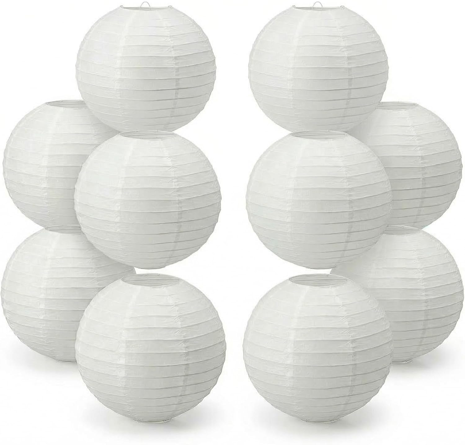 10-Pack White Paper Lanterns, 6-Inch Round Hanging Decorations for Japanese/Chinese Party, Ceiling Lantern Kit for Baby Shower, Wedding, Classroom Decor, Office & Events