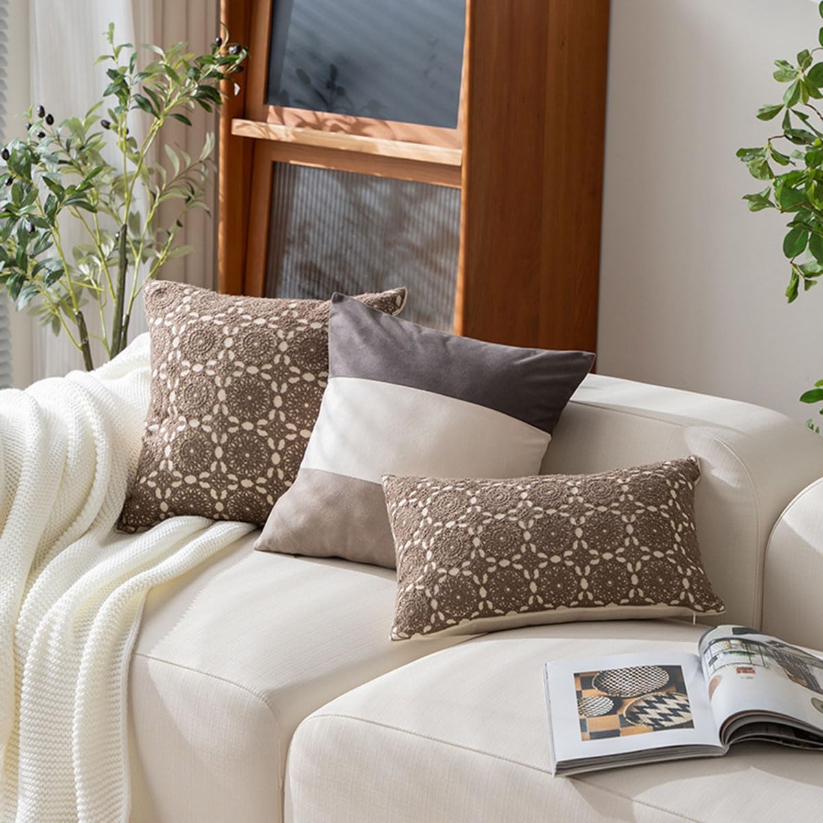 MOCOFO White Cotton Embroidery Throw Pillow Cover, White, 12 x 20 '' image 2