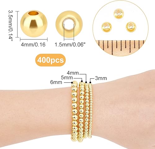 Miniatura 9 de PH PandaHall 500 cuentas de oro de 0.118 pulgadas chapadas en oro de 18 quilates, cuentas espaciadoras redondas lisas de larga duración, bolas
