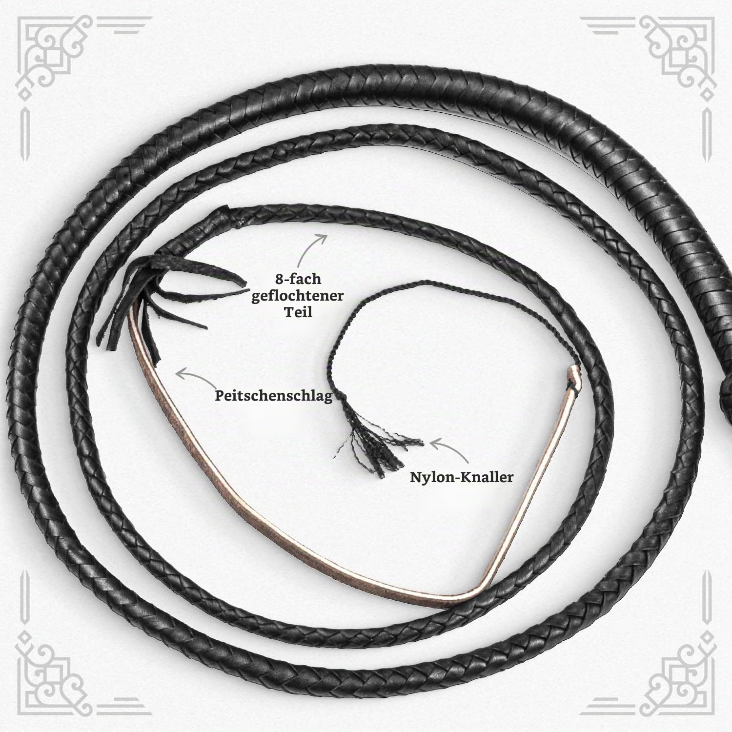Indiana Jones Style Bullwhip Echtes Rindsleder, Reitpeitsche, schwarz, 0,9 m, 1,2 m, 1,8 m und 2,4 m lang für Reitsport