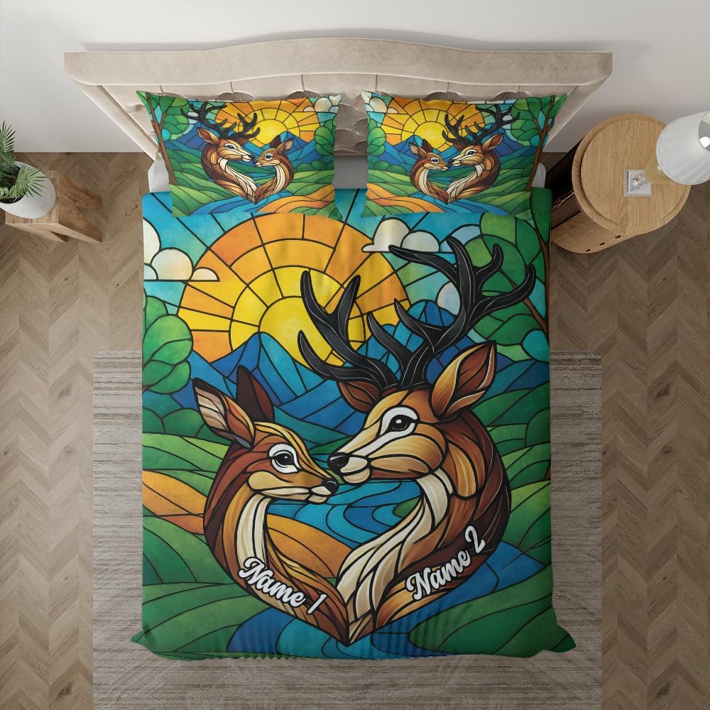 ThuhaTree Store Personalized Deer Couple Bedding Set – Love Theme Bedding Set