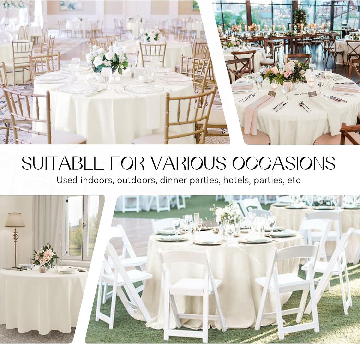 Romanstile Round Tablecloth, 6 Pack 70 Inch, Stain and Wrinkle Resistant Washable Polyester Table Cover for Dining Table and Holiday Parties, Ivory