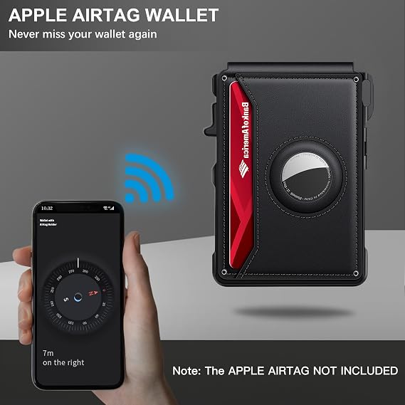 Airtag Wallet for Men Smart Wallet for Air Tag RFID Blocking Minimalist | Slim Pop Up Metal Credit Card Holder for 12+ Cards, ID Window & Money Clip Inside Birthday Gifts for Men, No Airtag Included