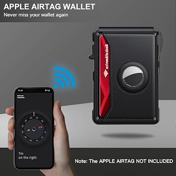 Airtag Wallet for Men Smart Wallet for Air Tag RFID Blocking Minimalist | Slim Pop Up Metal Credit Card Holder for 12+ Cards, ID Window & Money Clip Inside Birthday Gifts for Men, No Airtag Included