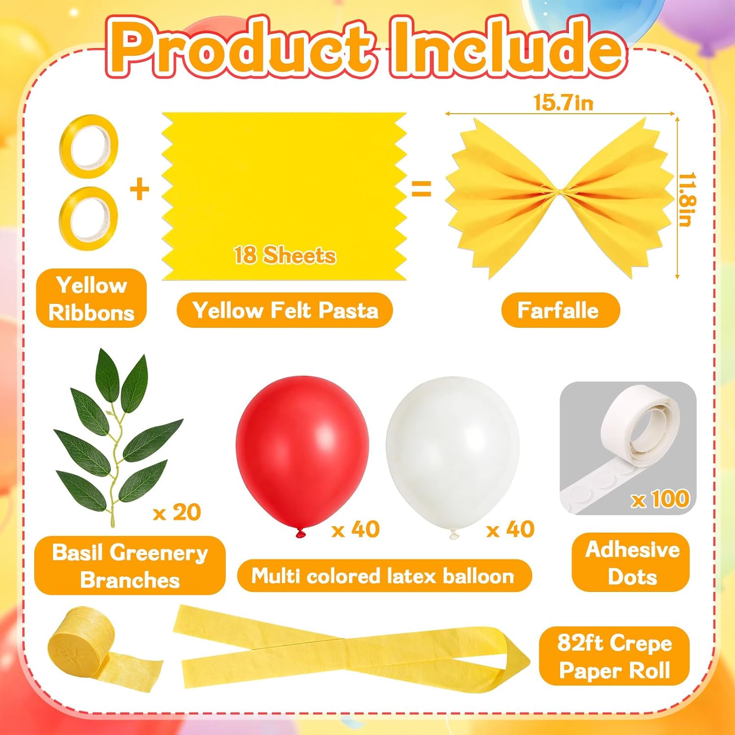 Pasta Party Decorations 123Pcs DIY Yellow Farfalle Craft Kit image 2