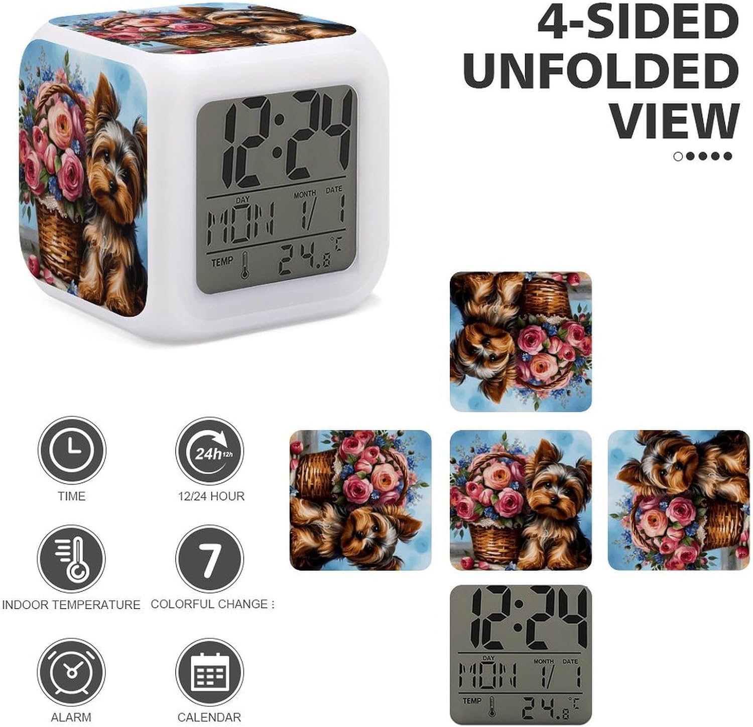 Puppy And Flower Basket Digital Alarm Clock Alarm Clock for Bedroom image 3
